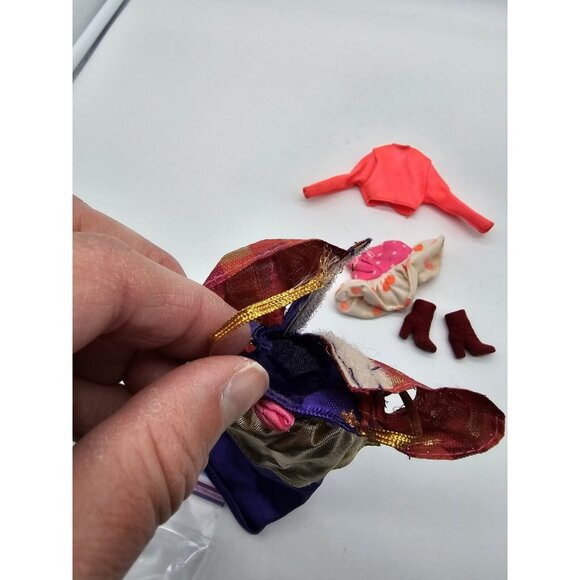 Vintage Genuine Barbie Gown And Jacket, Mini Skirt And Red Velvet Boots - Picture 8 of 13